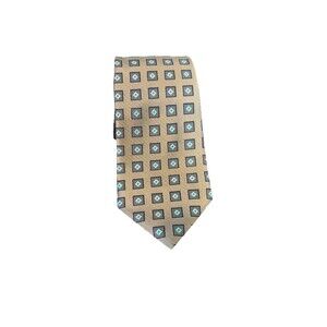 Vintage JHANE BARNES Silk Tie Gold Navy Aqua Geometric Fractal 90s Designer